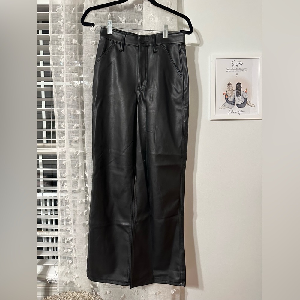 Black Wide Leg Leather Pants
